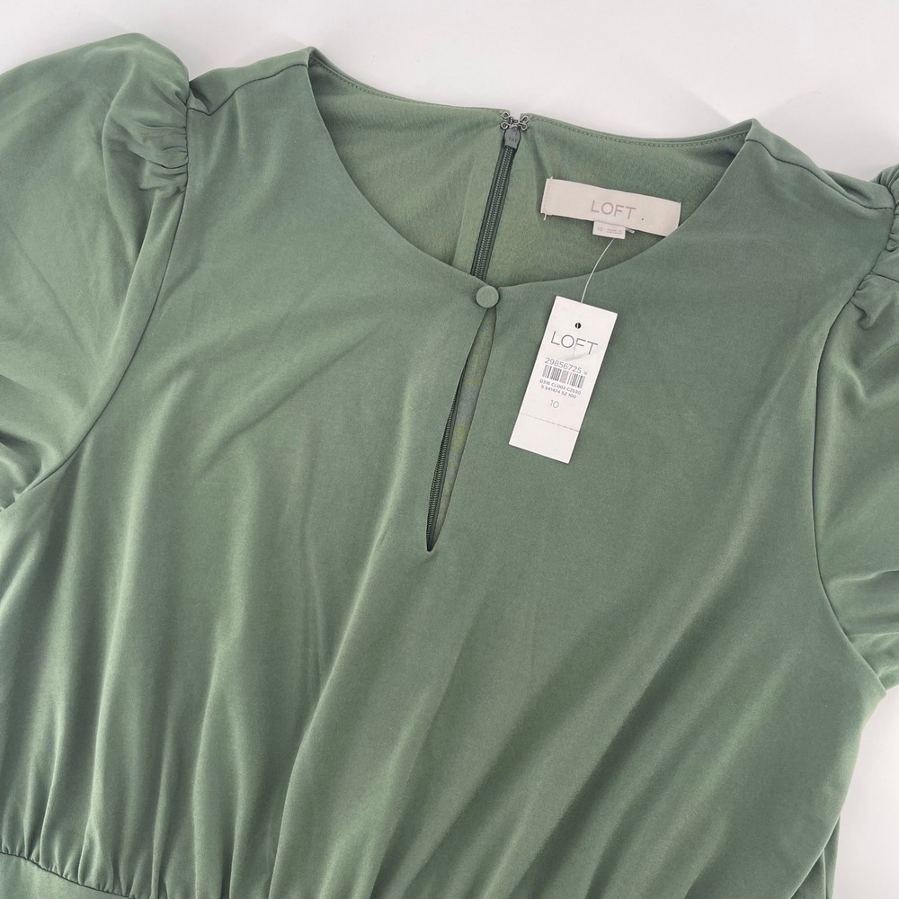 NEW LOFT Green Dress Keyhole Puff Sleeve Fit Flare Career Party Size‎ 10